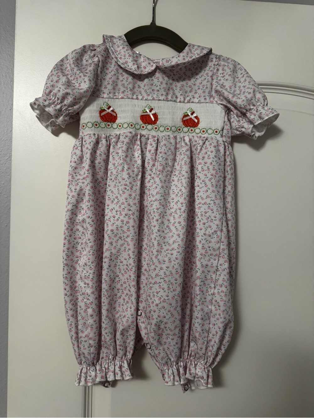 Smocked Pumpkin Floral Pink Baby Outfit